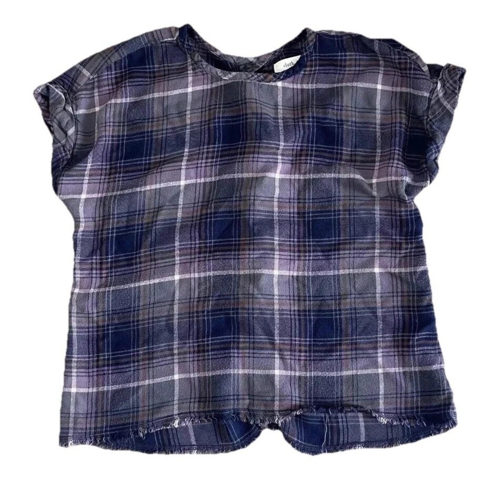Anthropologie Cloth & Stone Short Sleeve Plaid Shirt Button Back Purple Small